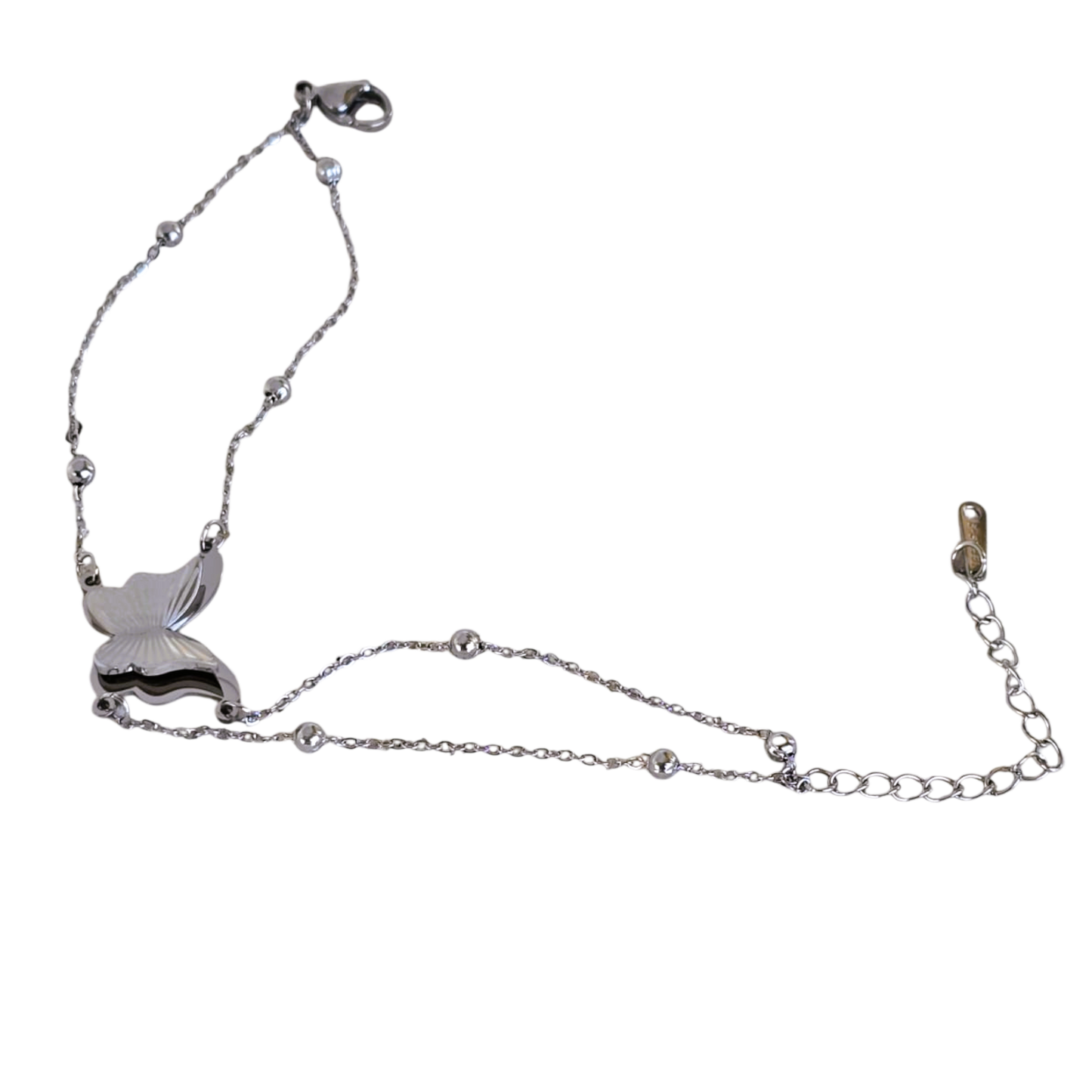 White Gold-Plated Butterfly Charm Bracelet for Women 8" Elegant Gift