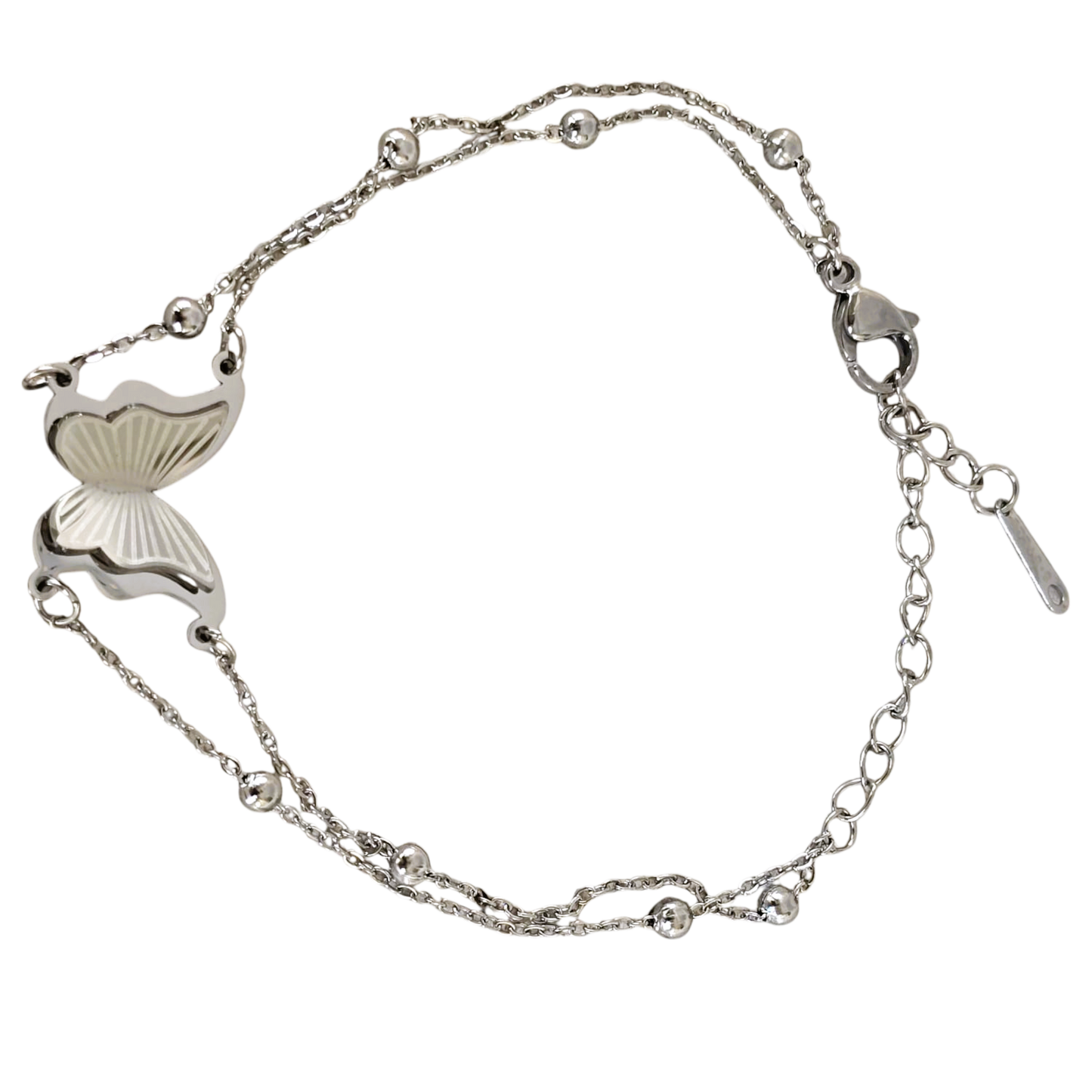 White Gold-Plated Butterfly Charm Bracelet for Women 8" Elegant Gift