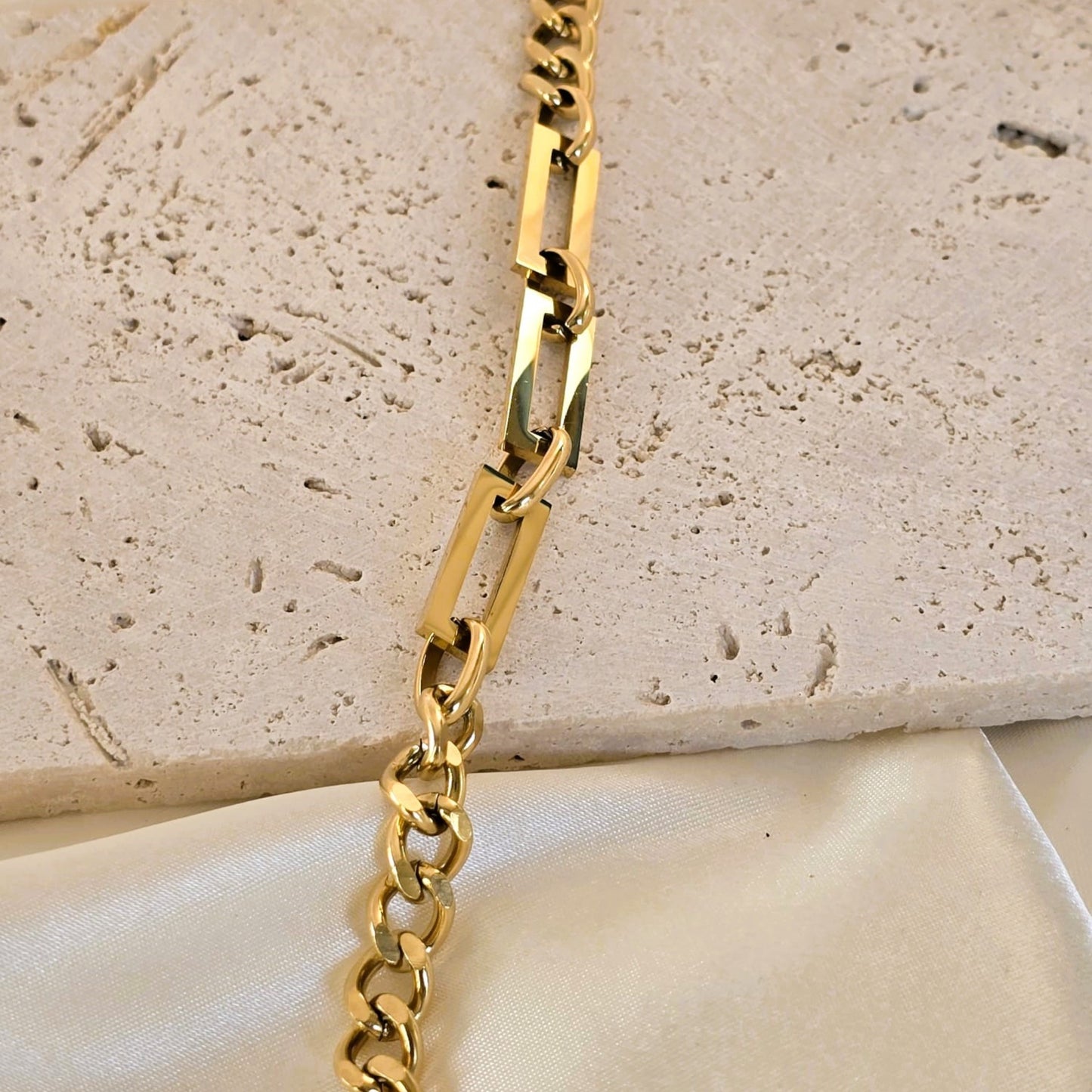18K Gold-Filled Link Chain Bracelet Necklace Set for Women Classic Gift