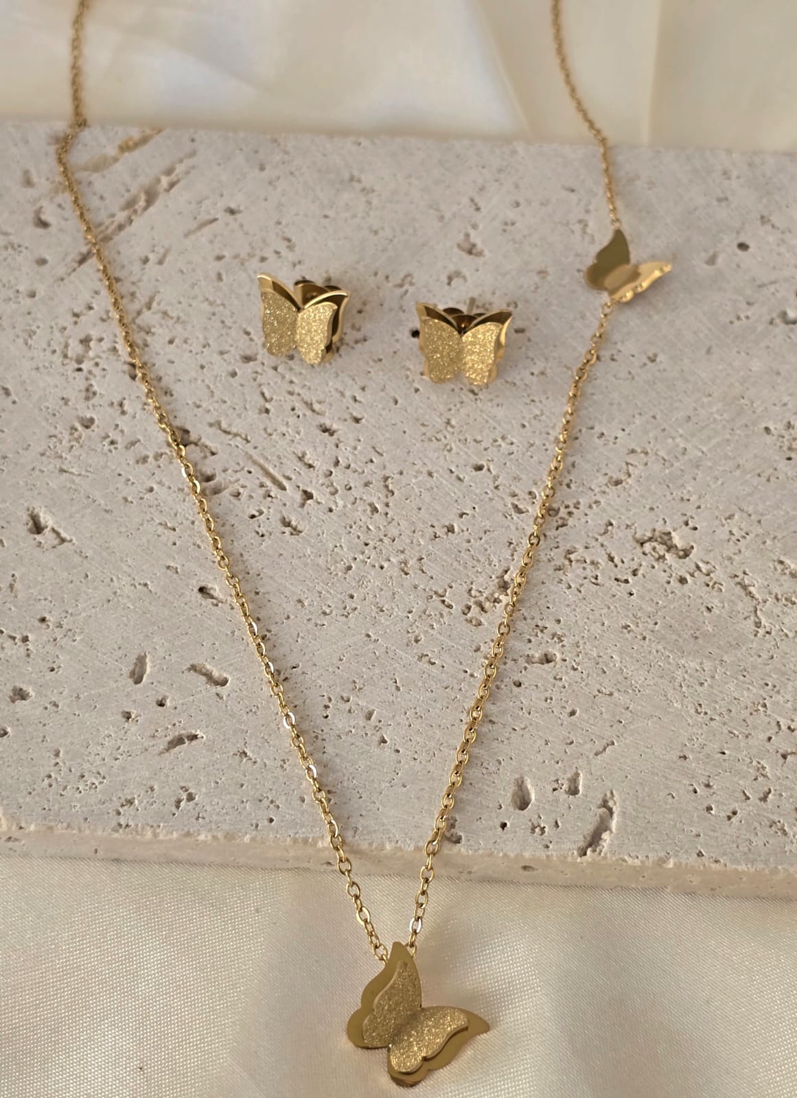 18K Gold-Plated Butterfly Necklace & Earrings Set for Women, Elegant Gift