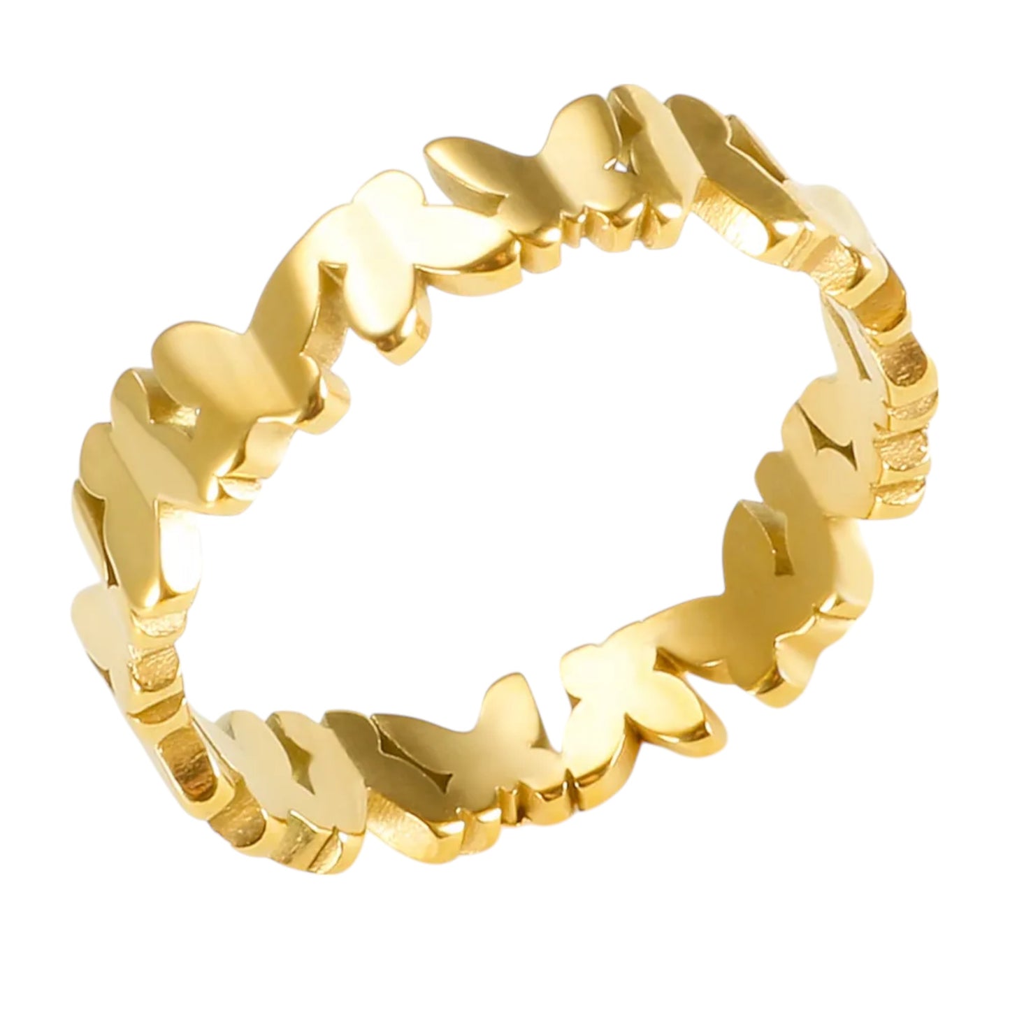 18K Yellow Gold Plated Non-Tarnish Butterfly Band Ring for Women