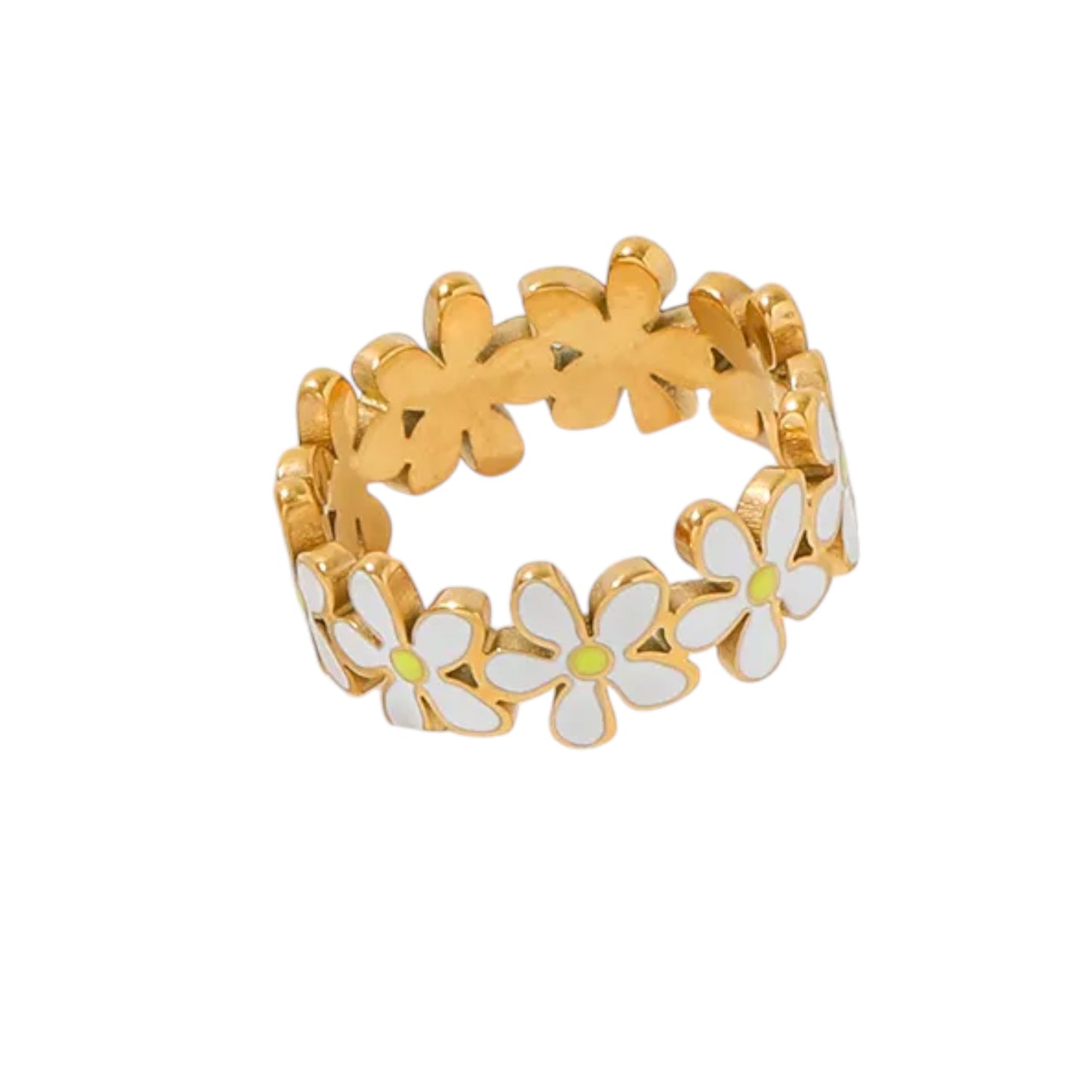 18K Yellow Gold-Plated Charm Flower Band Ring for Women, Size 6