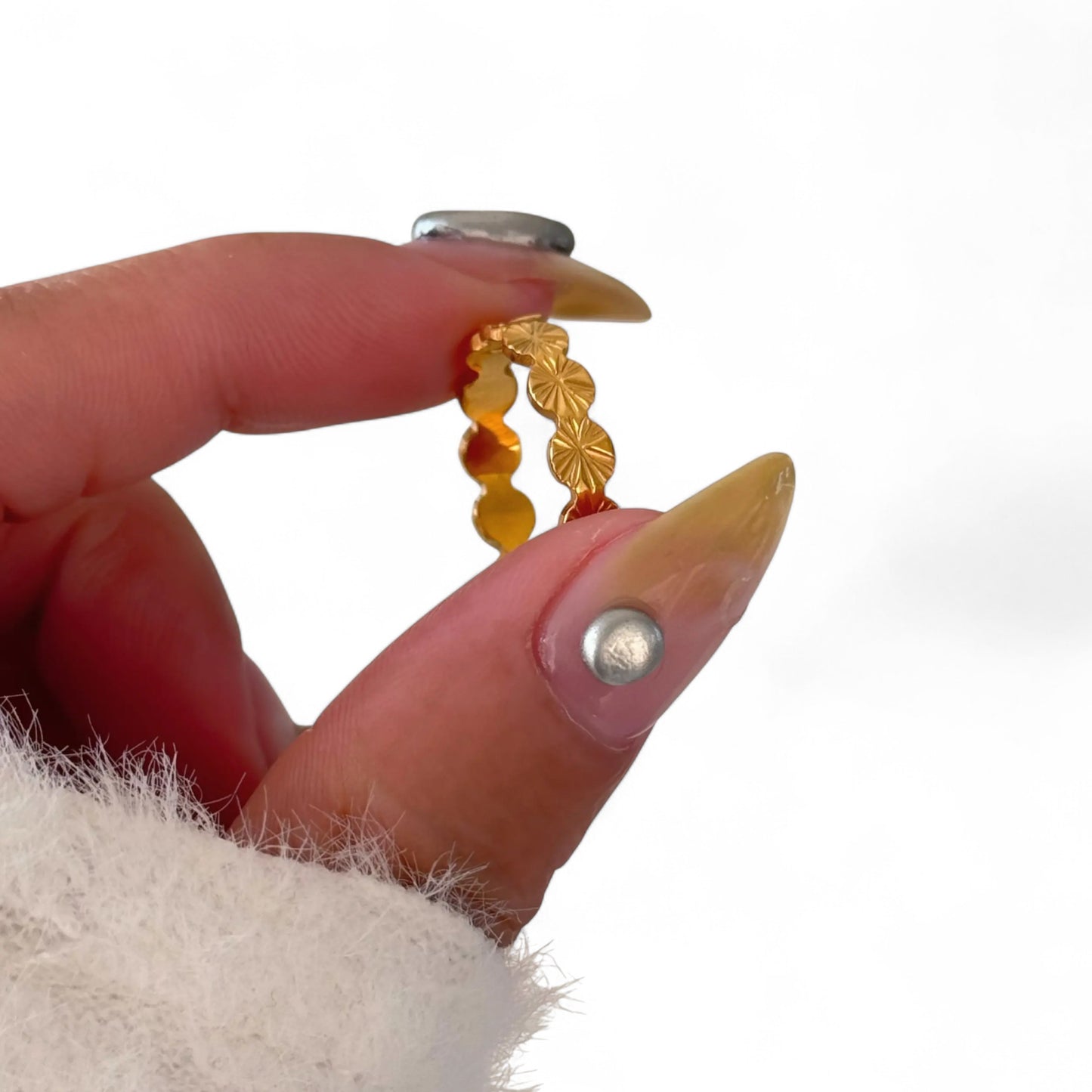 18K Yellow Gold Plated Dainty Flower Band Ring for Women