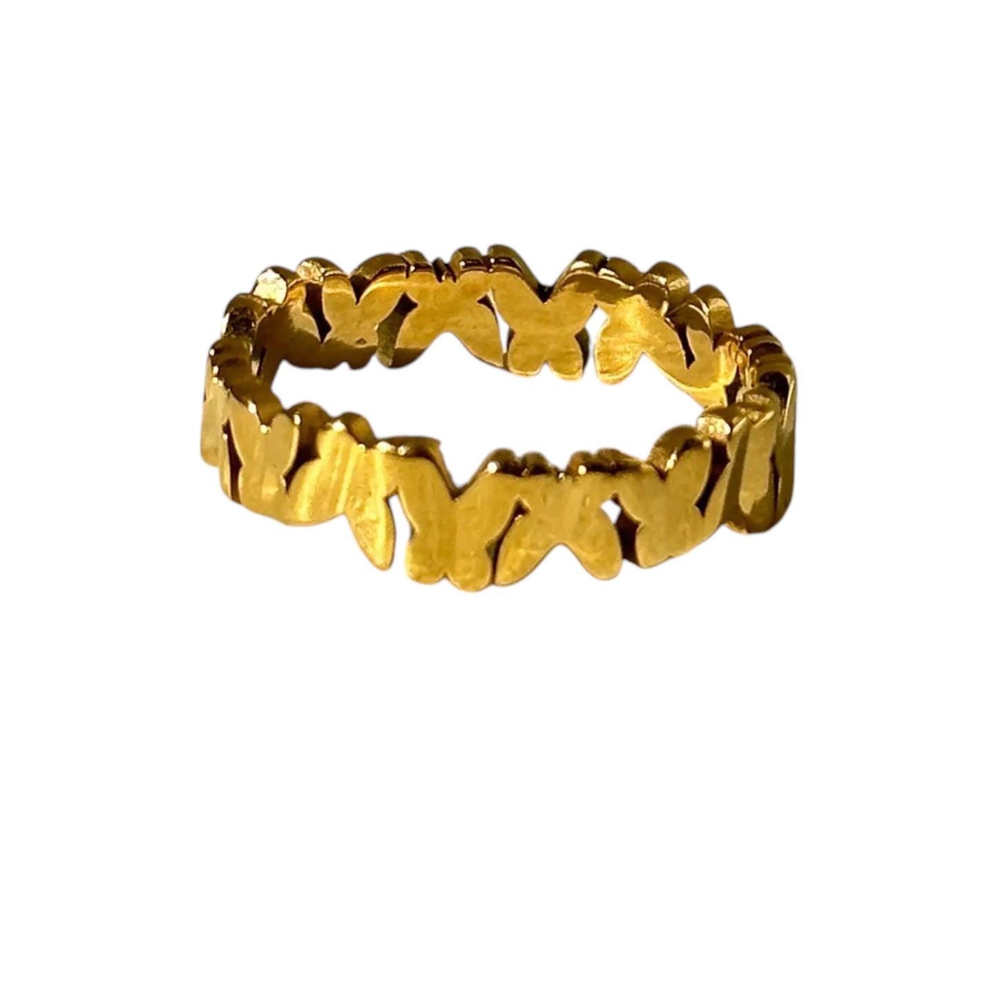 18K Yellow Gold Plated Non-Tarnish Butterfly Band Ring for Women