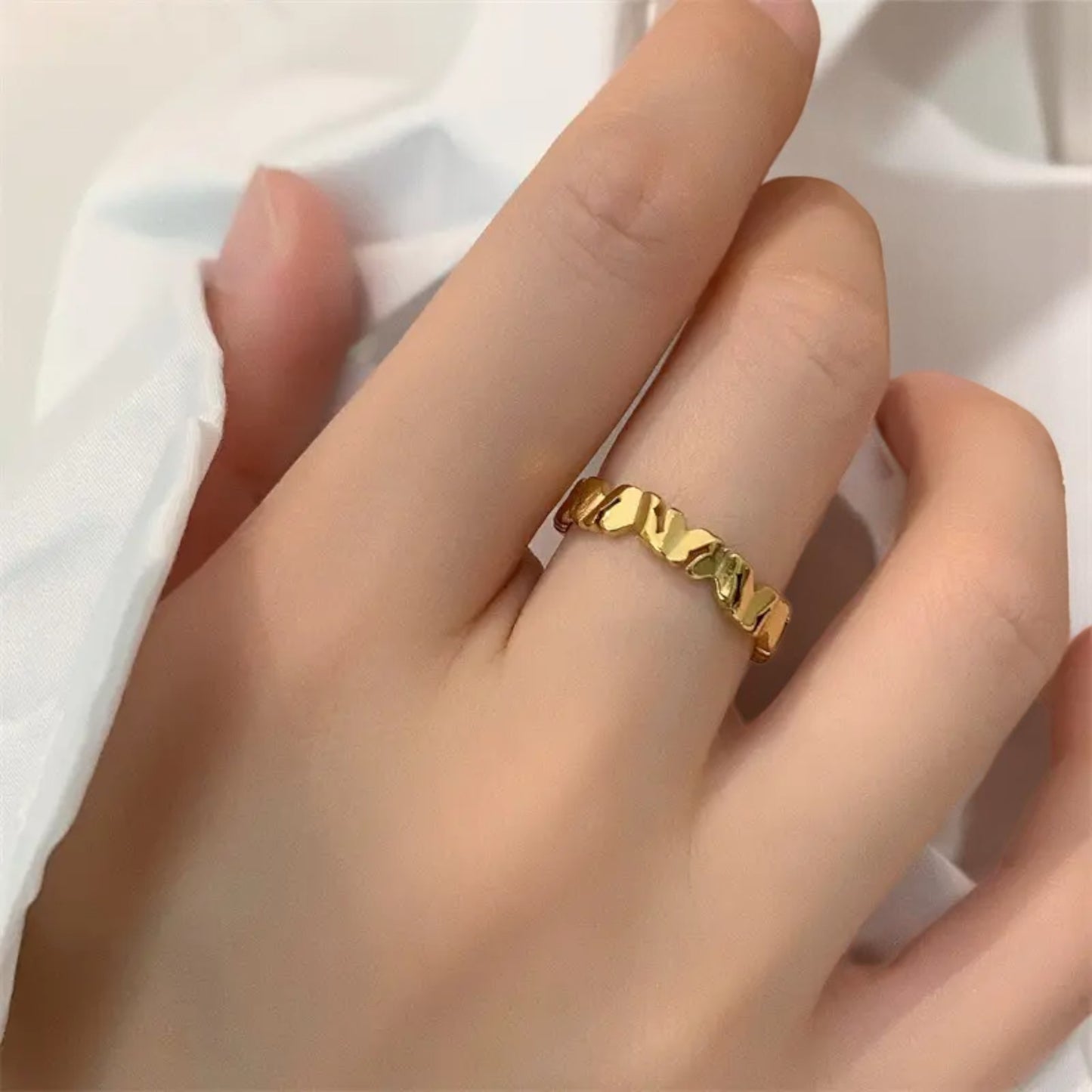 18K Yellow Gold Plated Non-Tarnish Butterfly Band Ring for Women