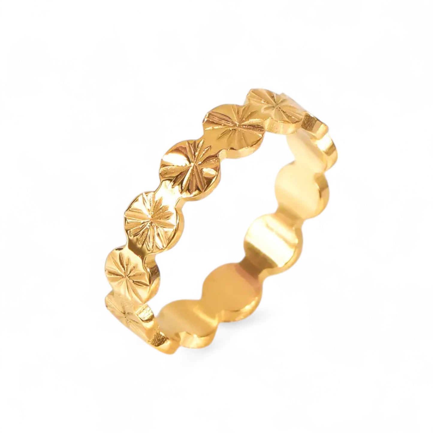 18K Yellow Gold Plated Dainty Flower Band Ring for Women