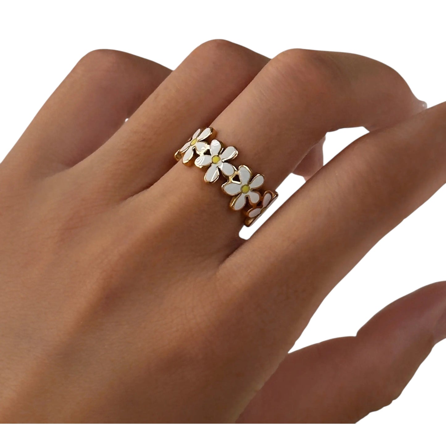 18K Yellow Gold-Plated Charm Flower Band Ring for Women, Size 6