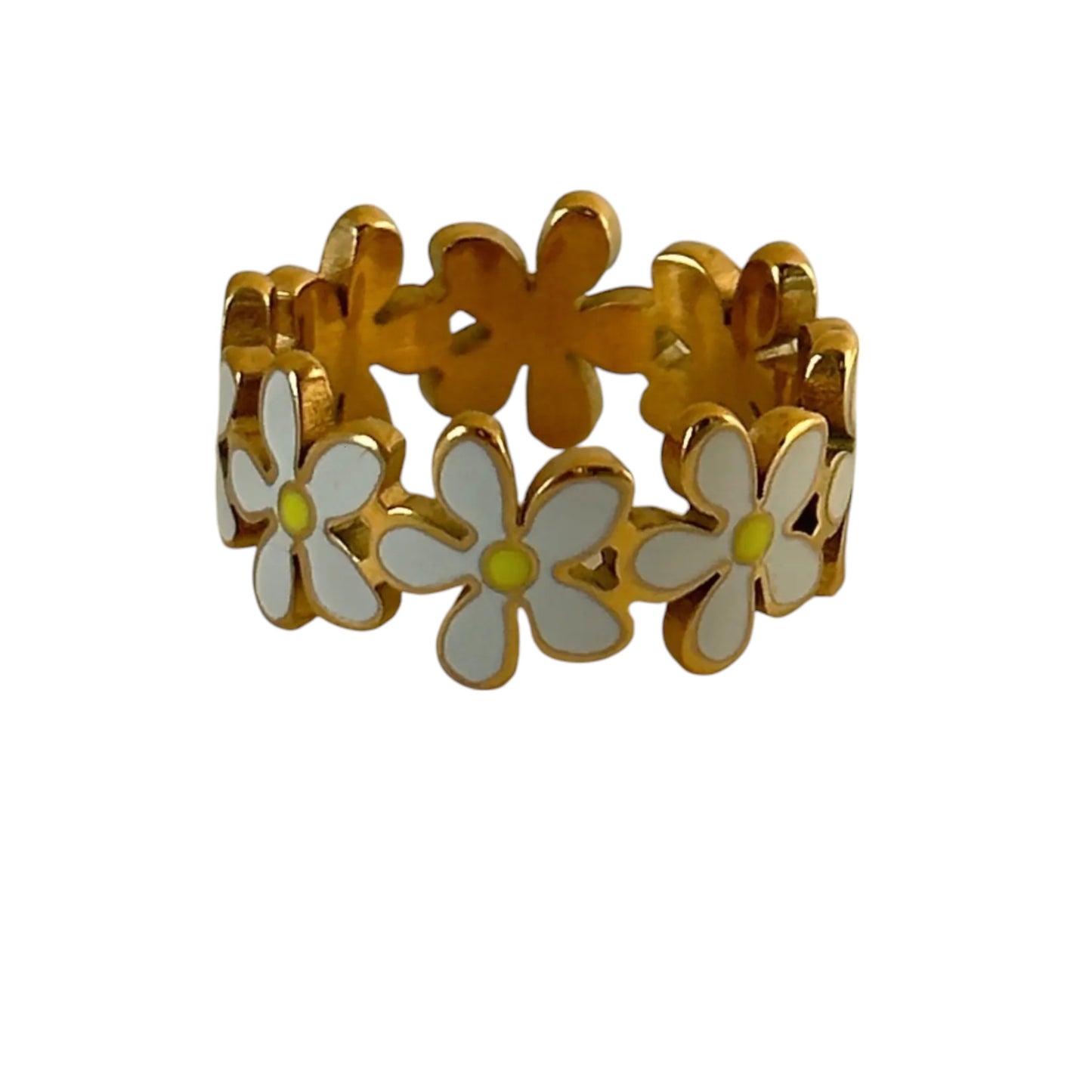 18K Yellow Gold-Plated Charm Flower Band Ring for Women, Size 6