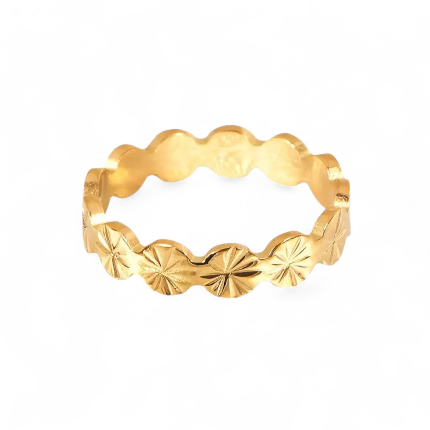 18K Yellow Gold Plated Dainty Flower Band Ring for Women
