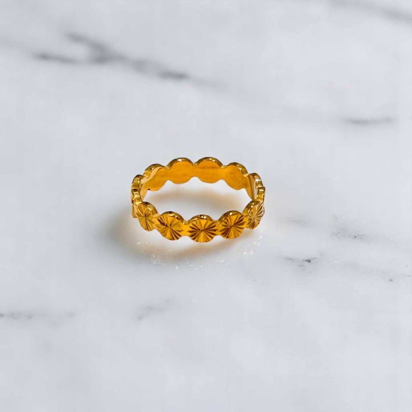 18K Yellow Gold Plated Dainty Flower Band Ring for Women