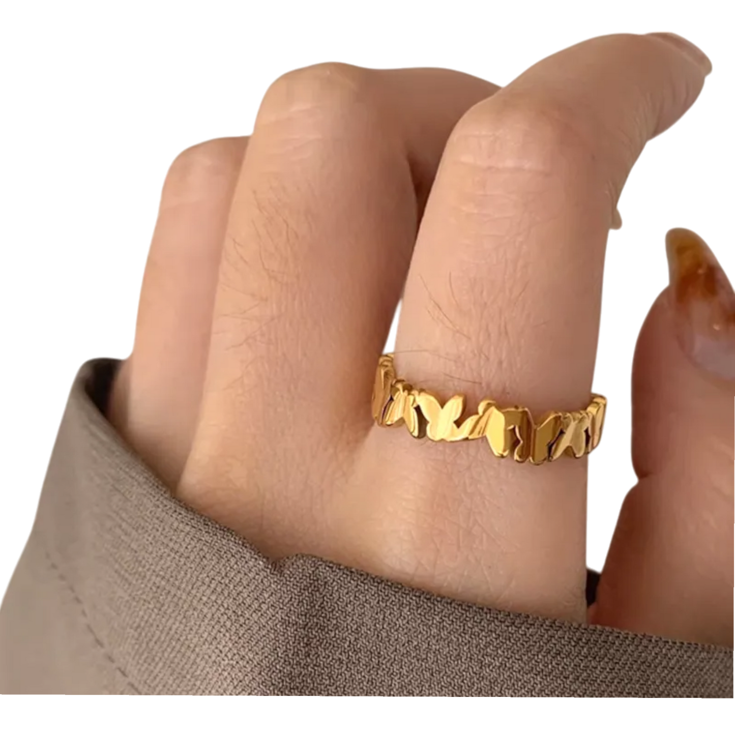 18K Yellow Gold Plated Non-Tarnish Butterfly Band Ring for Women