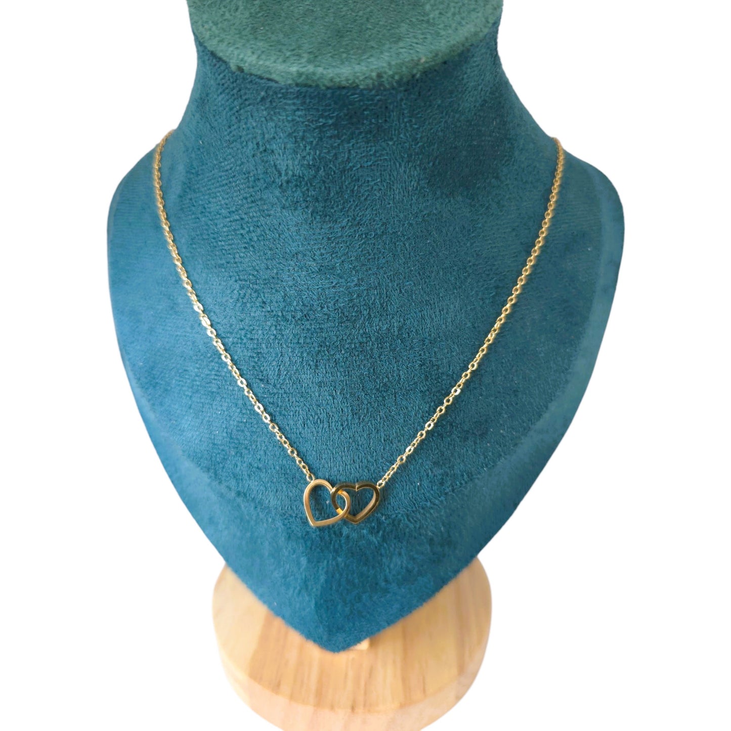 18K Gold Plated Double Heart Pendant Necklace Women’s Charm Jewelry 18"