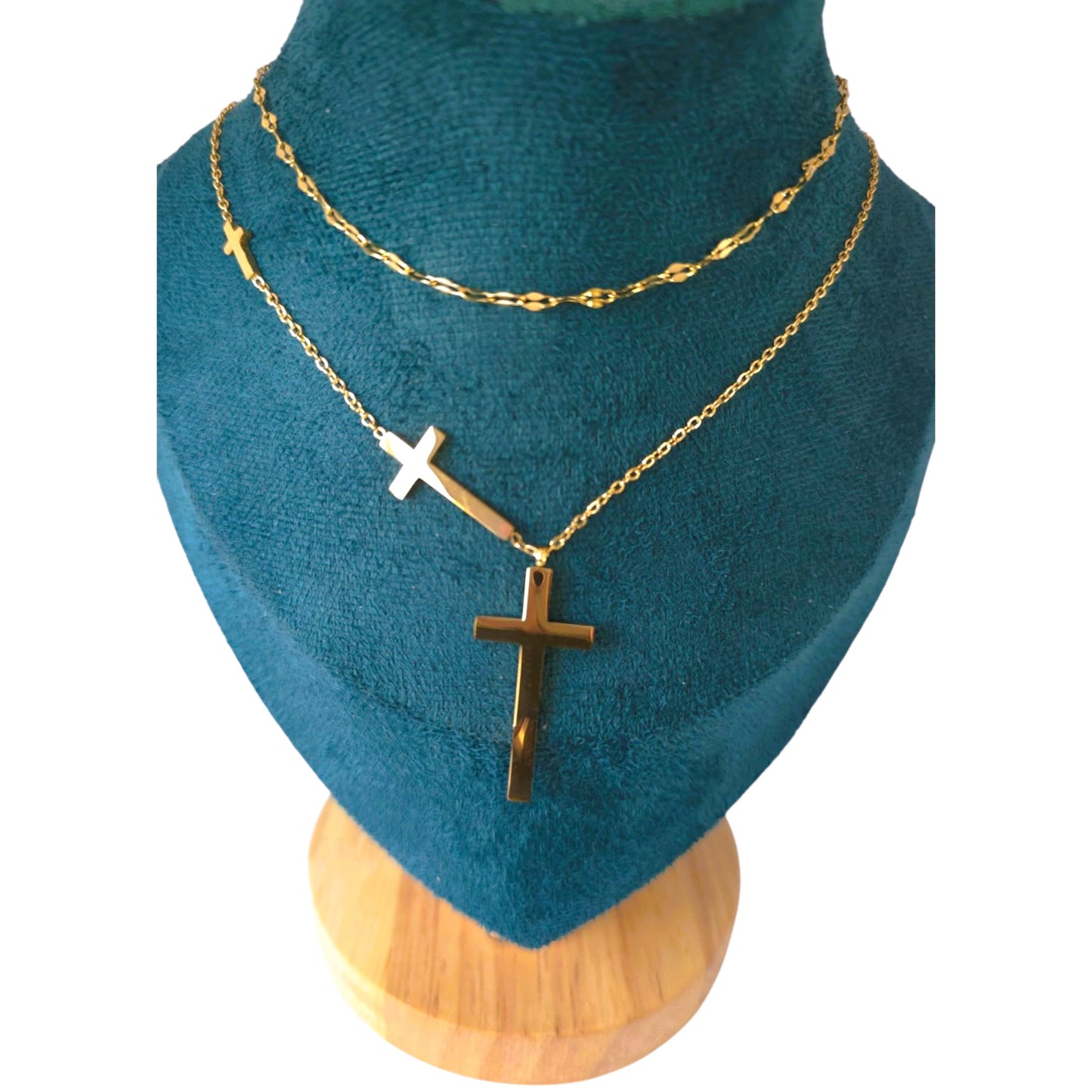 18K Gold Plated Three Cross Necklace Women’s Layered Pendant Chain 18"