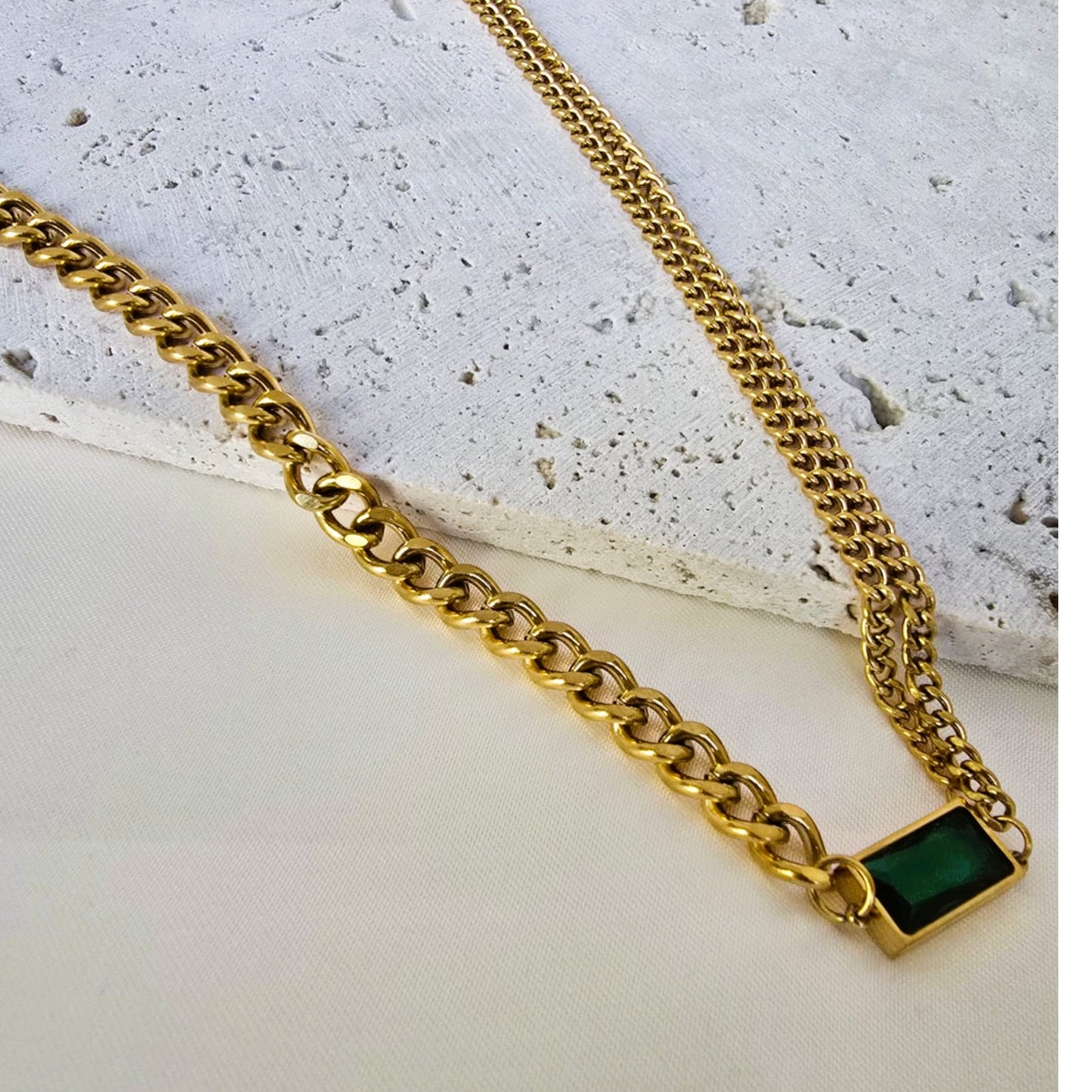 18K Gold-Plated Jewelry Set Green Zircon Earrings & Bracelet Women Gift
