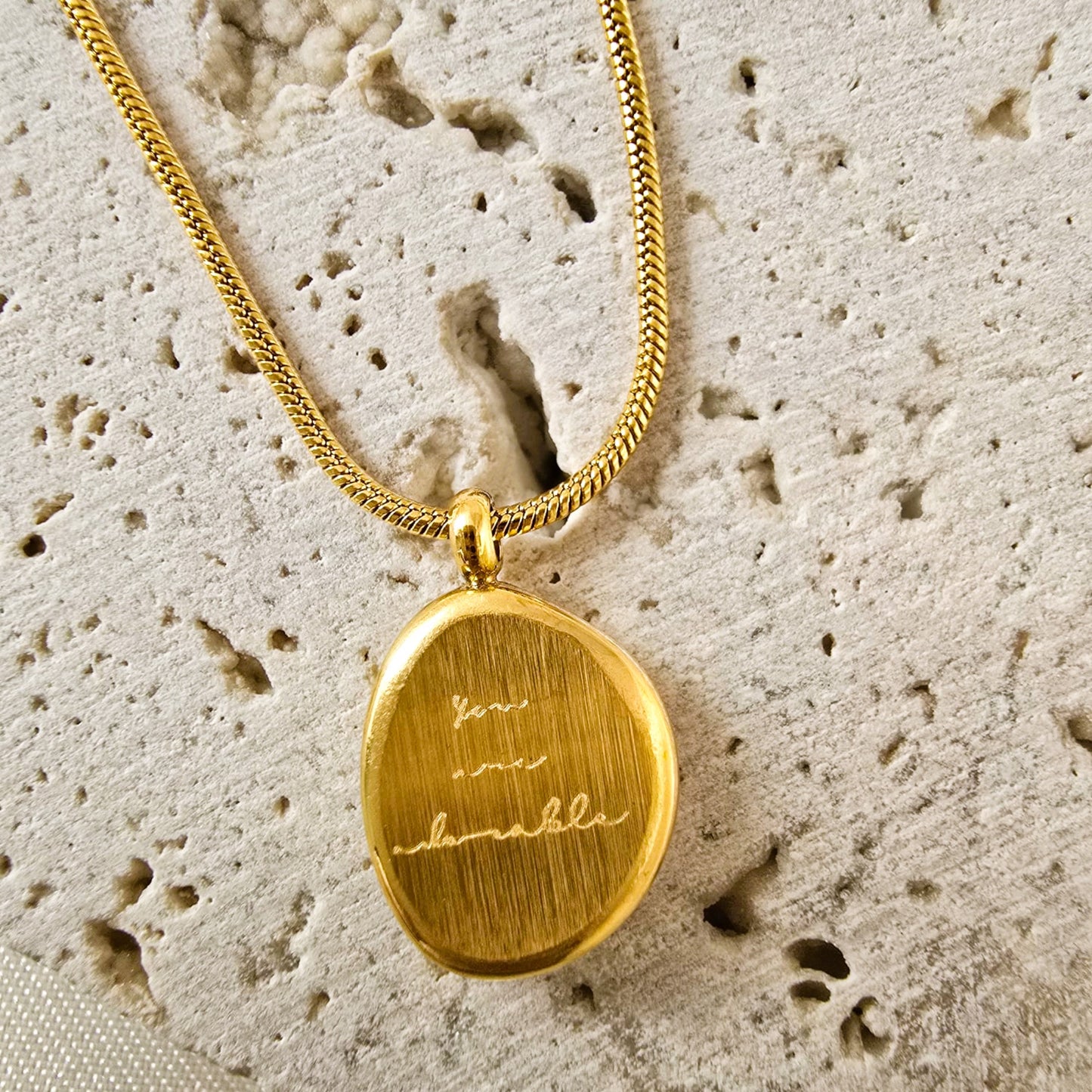 18K Gold Plated Oval Pendant Necklace Women’s Engraved Letter Jewelry 18"