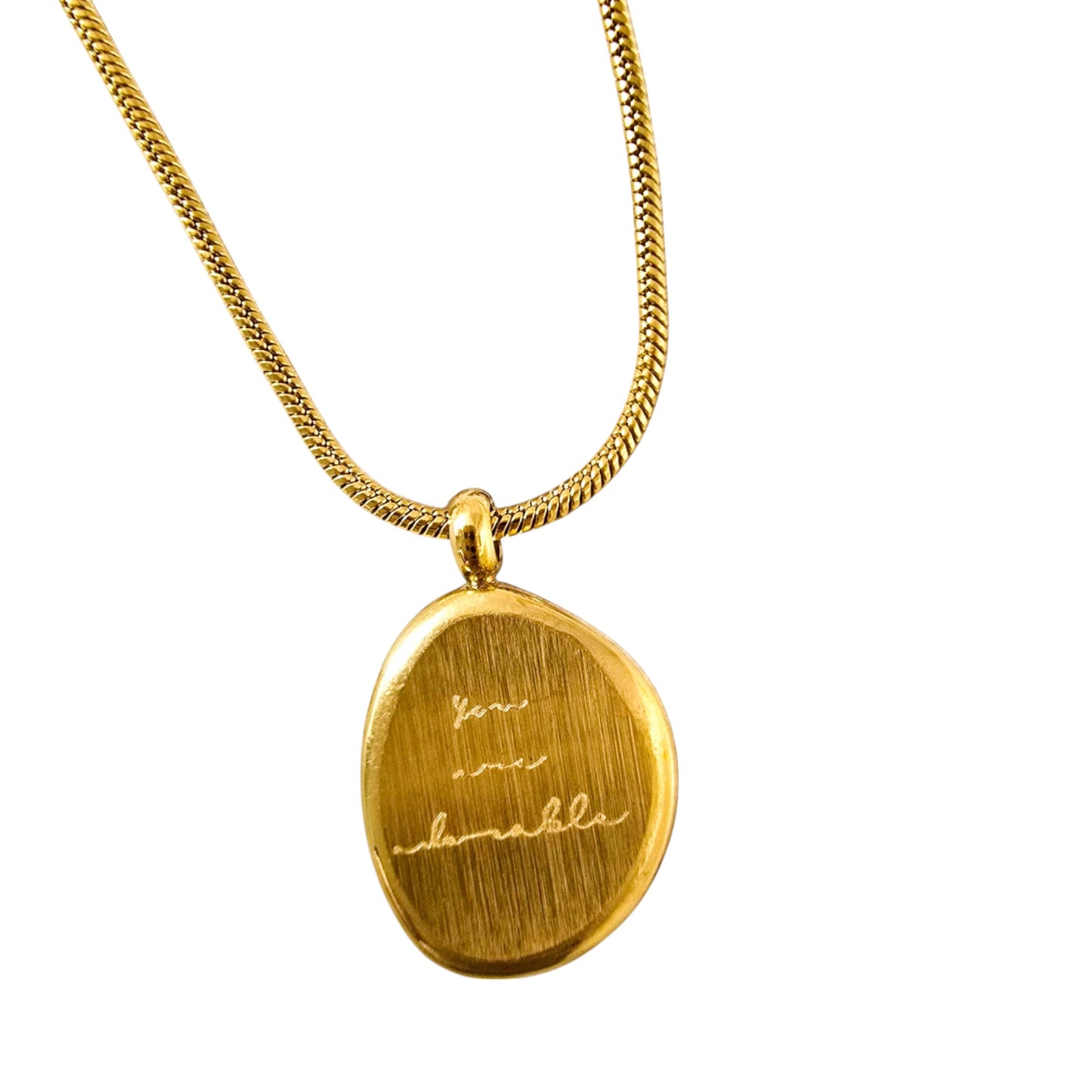 18K Gold Plated Oval Pendant Necklace Women’s Engraved Letter Jewelry 18"