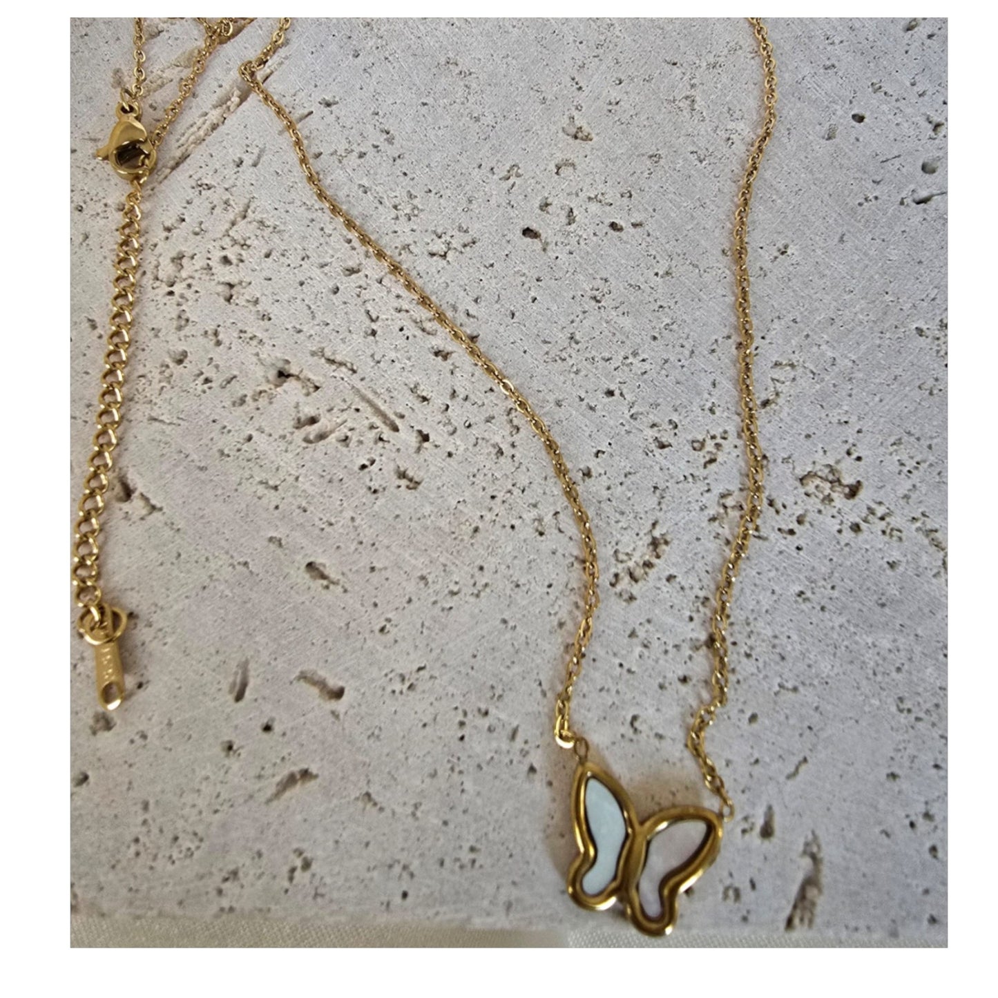 18K Gold Plated Butterfly Necklace Women’s White Shell Pendant 18"– LAPRECIEUZ