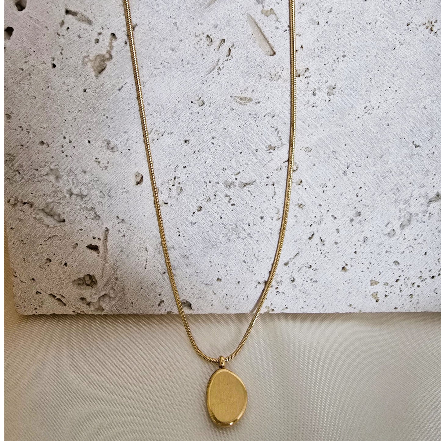 18K Gold Plated Oval Pendant Necklace Women’s Engraved Letter Jewelry 18"