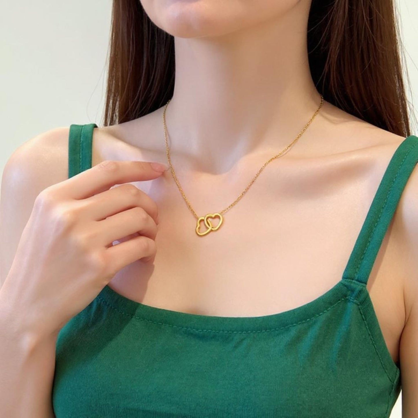 18K Gold Filled Double Heart Pendant Necklace Women’s Charm Jewelry 18"