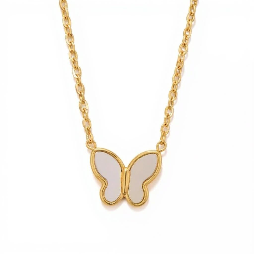 18K Gold Plated Butterfly Necklace Women’s White Shell Pendant 18"– LAPRECIEUZ