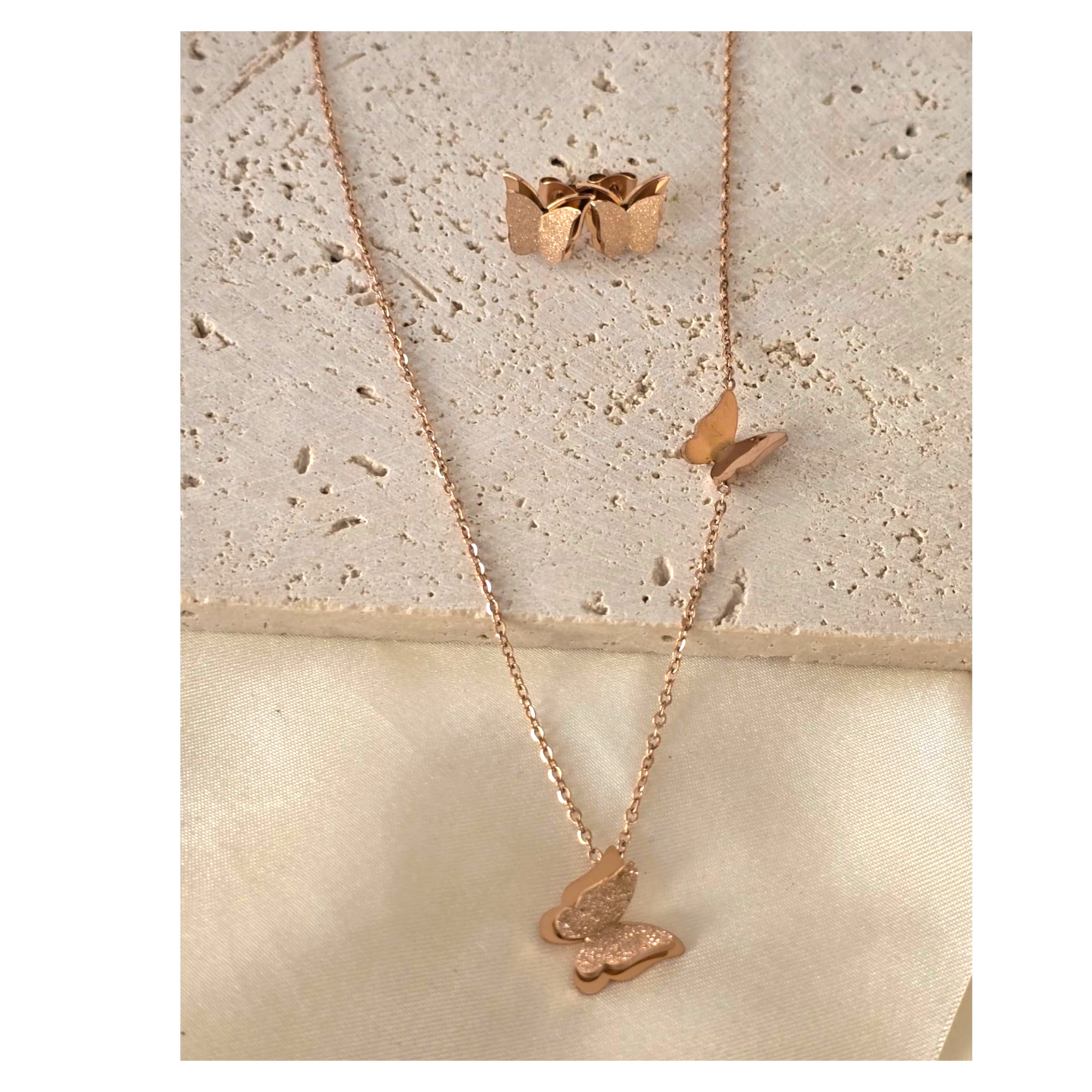 18K Gold-Plated Butterfly Necklace & Earrings Set for Women, Elegant Gift