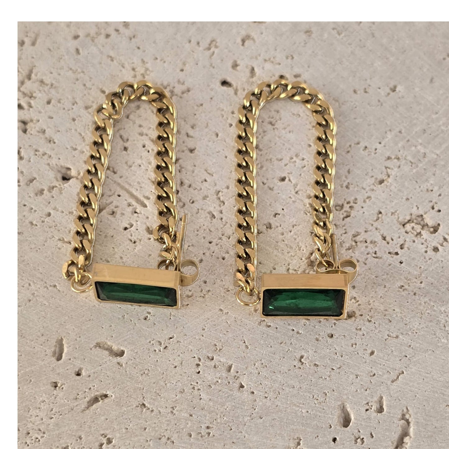 18K Gold-Plated Jewelry Set Green Zircon Earrings & Bracelet Women Gift