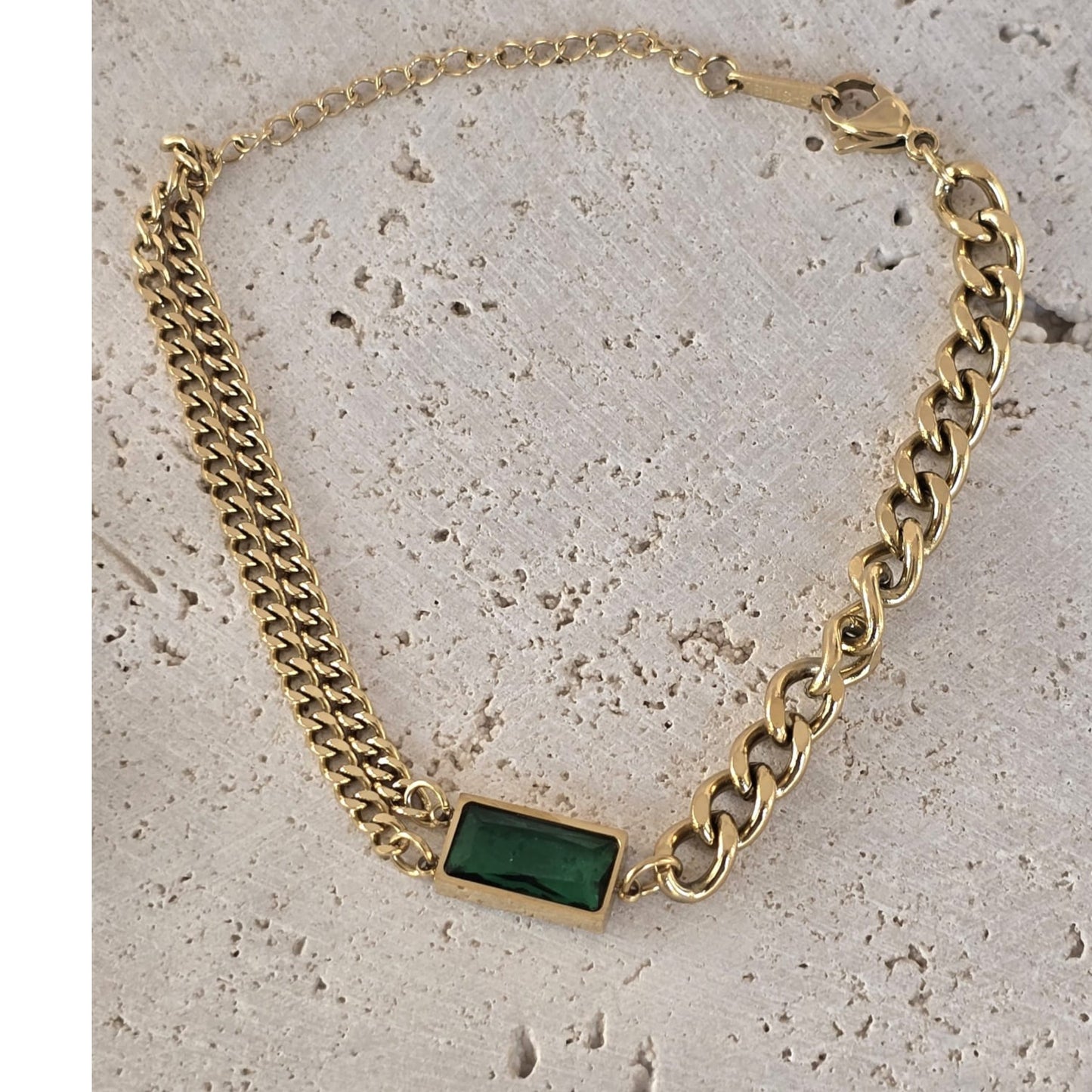 18K Gold-Plated Jewelry Set Green Zircon Earrings & Bracelet Women Gift