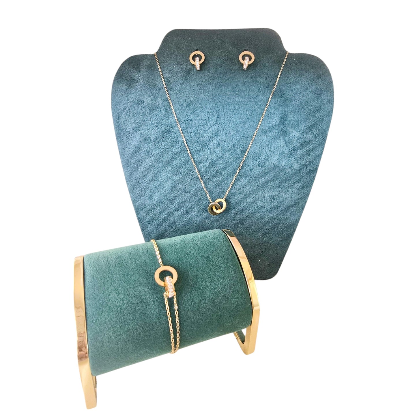 18K Gold-Plated Jewelry Set Round Earrings, Bracelet & Necklace Women Gift