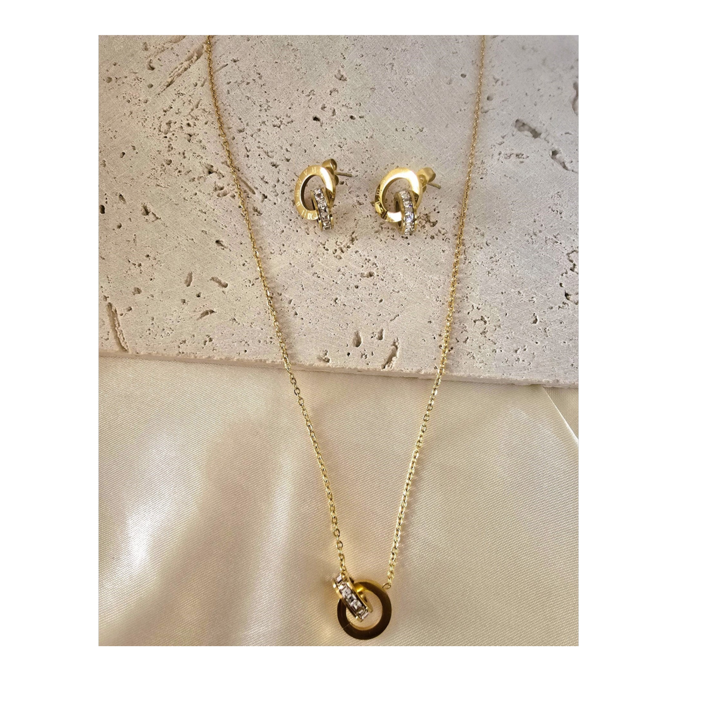 18K Gold-Plated Jewelry Set Round Earrings, Bracelet & Necklace Women Gift