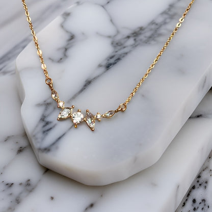 18K GOLD OVER  STAINLESS STEEL DIAMOND NECKLACE