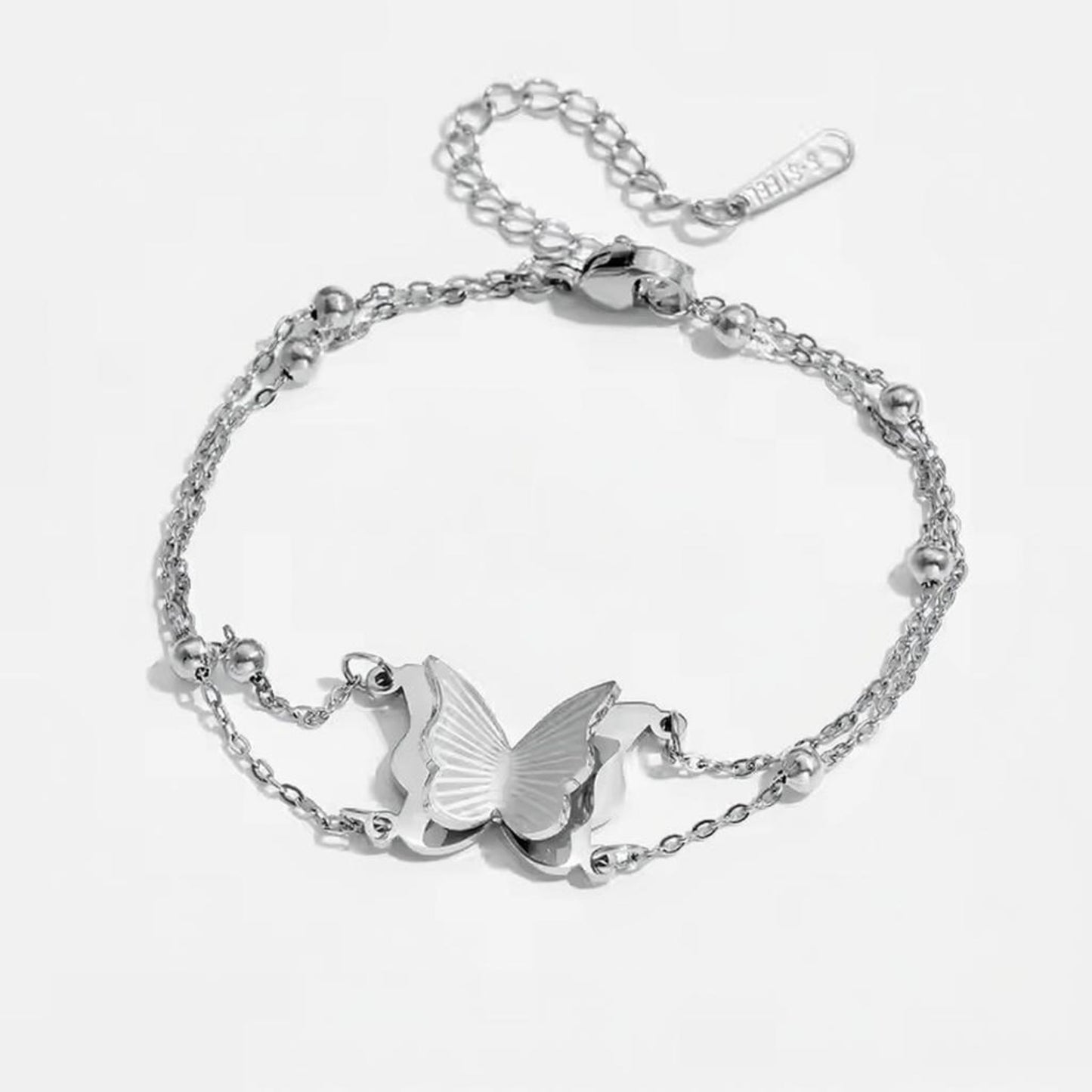 White Gold-Filled Butterfly Charm Bracelet for Women 8" Elegant Gift