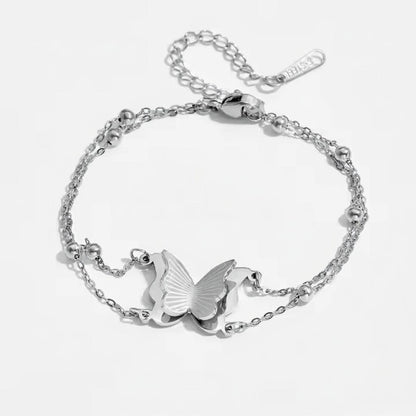 White Gold-Filled Butterfly Charm Bracelet for Women 8" Elegant Gift