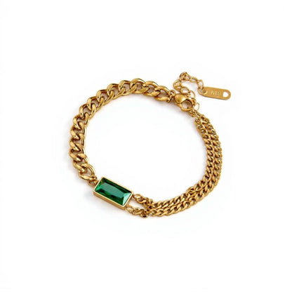 18K Gold-Filled Jewelry Set Green Zircon Earrings & Bracelet Women Gift
