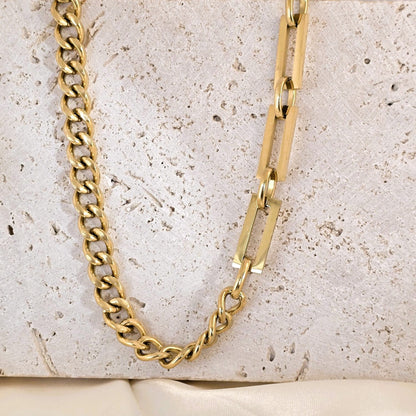 18K Gold-Filled Link Chain Bracelet Necklace Set for Women Classic Gift