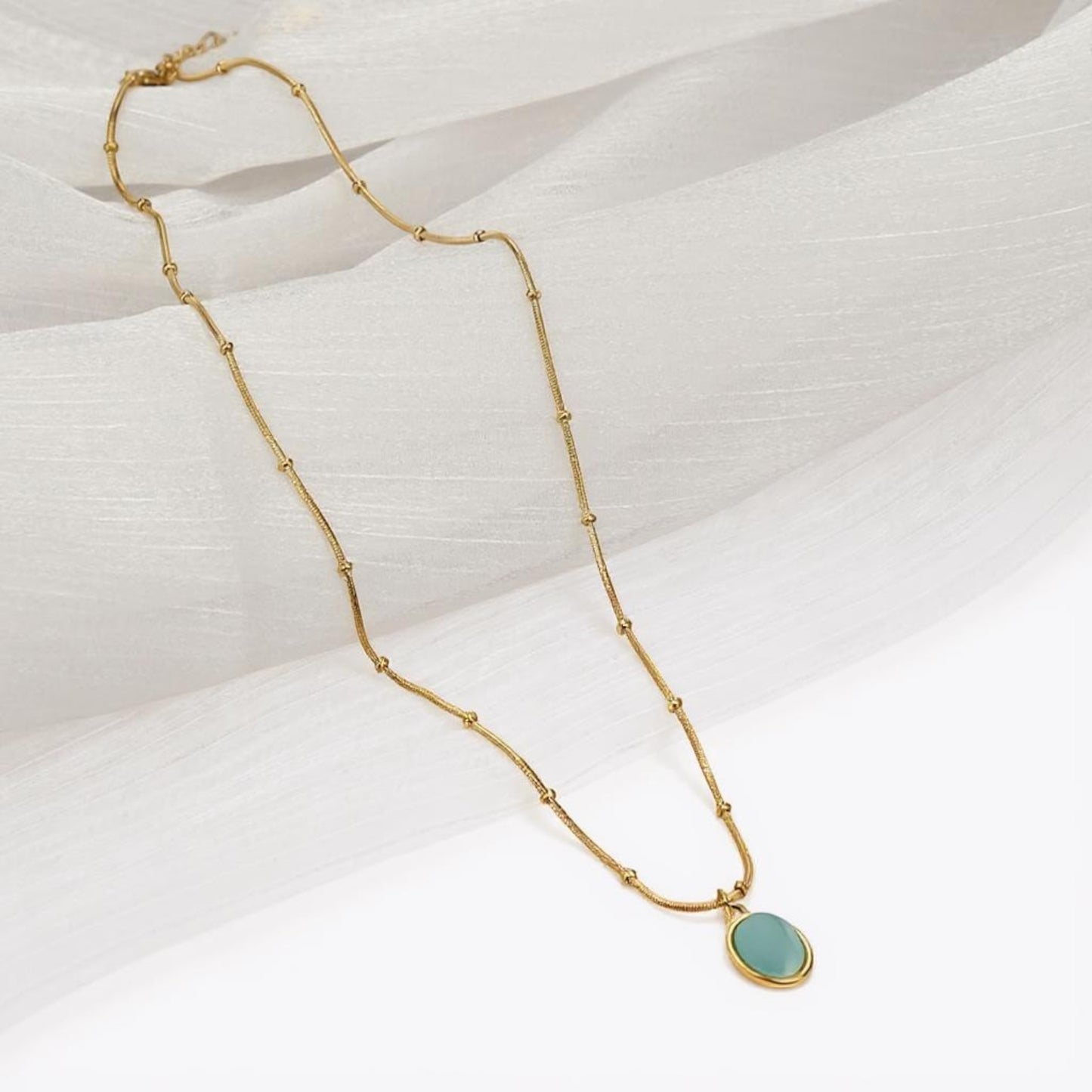 18K Gold Filled Blue Shell Pendant Necklace Women’s Station Chain 18"