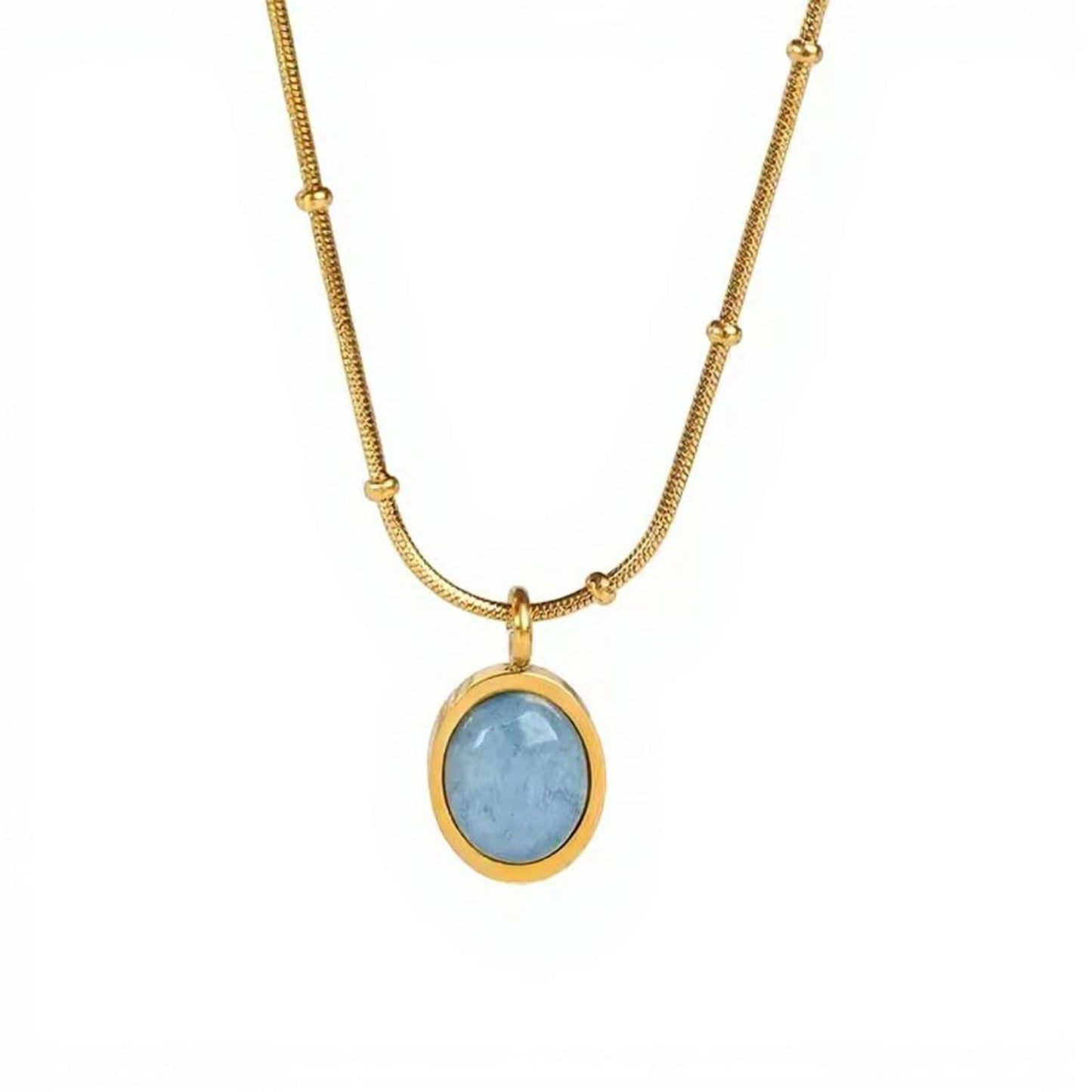18K Gold Filled Blue Shell Pendant Necklace Women’s Station Chain 18"