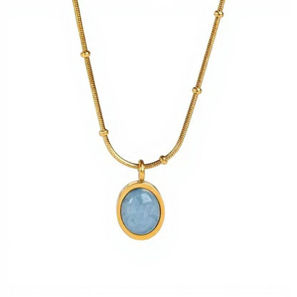18K Gold Filled Blue Shell Pendant Necklace Women’s Station Chain 18"