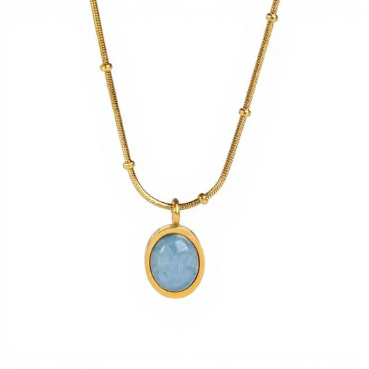 18K Gold Filled Blue Shell Pendant Necklace Women’s Station Chain 18"
