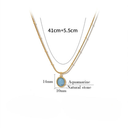 18K Gold Filled Blue Shell Pendant Necklace Women’s Station Chain 18"