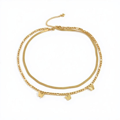 18K Gold Filled Butterfly Necklace Women’s Layered Snake and Link Chain 16"