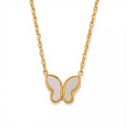 18K Gold Plated Butterfly Necklace Women’s White Shell Pendant 18"– LAPRECIEUZ
