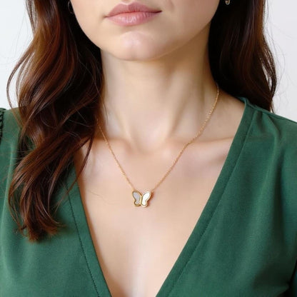 18K Gold Plated Butterfly Necklace Women’s White Shell Pendant 18"– LAPRECIEUZ