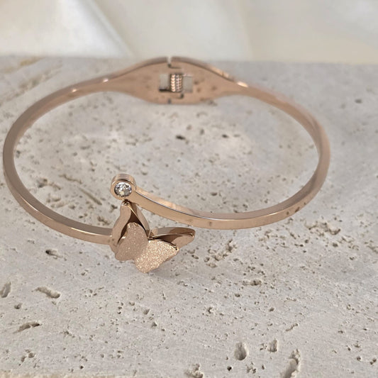 18K Yellow Gold-Filled Butterfly Charm Bracelet 7" Women Girls