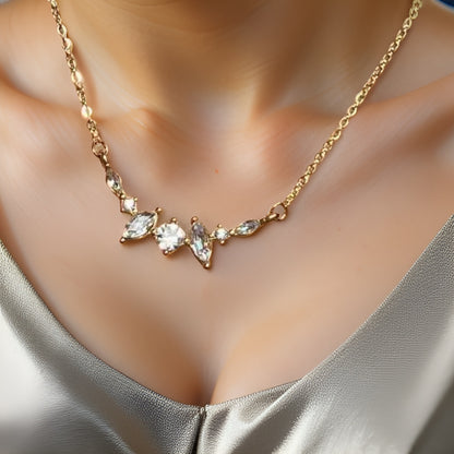 18K GOLD OVER  STAINLESS STEEL DIAMOND NECKLACE