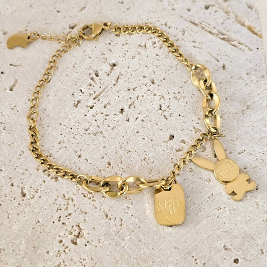 18K Gold-Filled Stainless-Steel Bunny Bracelet Charms for Women and girls